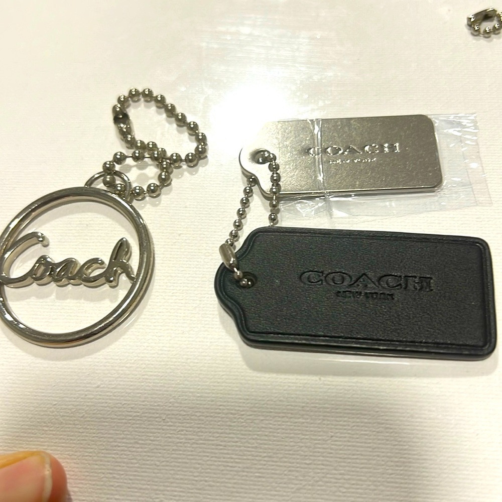 Coach New Hang Tag Bag Tag Leather and Silver Metal Bundle Lot of 3
